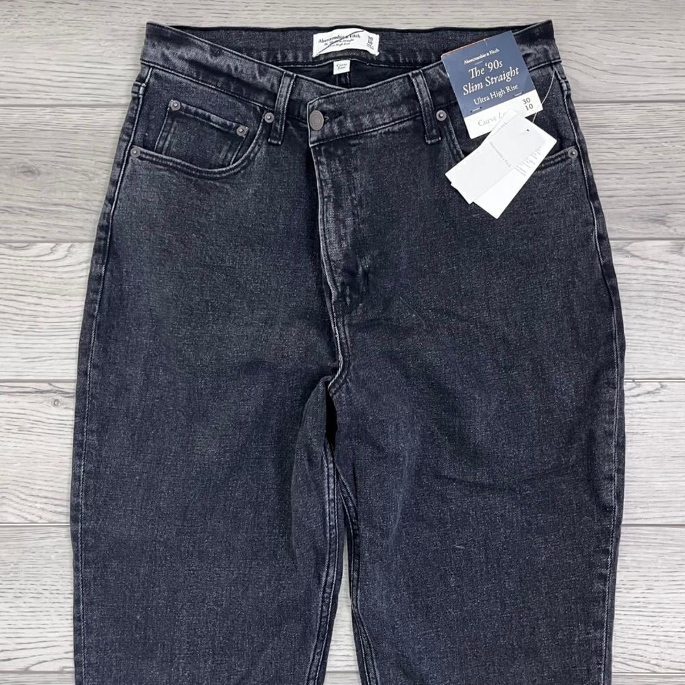 A&F Women Size 30 Cure Love Black The 90s Slim Straight Leg Denim NEW Jean - Picture 10 of 11